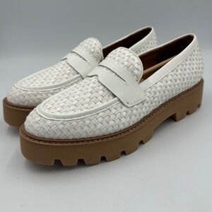 Franco Sarto Balin Platform Loafers 8.5 White Woven platform Lug Sole Shoes